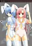  1girl alternate_color_school_swimsuit animal_ears ayasaki_hayate bunny_ears crossdressing duplicate hayate_no_gotoku! katsura_hinagiku no_pants one-piece_swimsuit otoko_no_ko pink_swimsuit school_swimsuit school_uniform serafuku sesena_yau swimsuit swimsuit_under_clothes tail thighhighs 