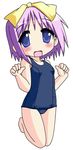  barefoot blush hiiragi_tsukasa lucky_star neopure one-piece_swimsuit purple_hair school_swimsuit solo swimsuit 