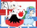  golden_pe_done inubashiri_momiji kawashiro_nitori multiple_girls shield sword touhou two_side_up weapon 