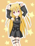  arms_up blonde_hair cannabel caramelldansen detached_sleeves dress konjiki_no_yami long_hair lowres pink_eyes solo star thigh_strap to_love-ru 