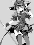  broom copyright_request greyscale monochrome smile solo thighhighs witch yudesoba zettai_ryouiki 