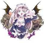  :d bat_wings choker copyright_request fangs frills gloves gothic green_eyes hairband lolita_hairband long_hair open_mouth shunsei_(muratou) silver_hair smile solo thumbs_down white_gloves wings 
