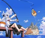  fishing fishing_rod holding holding_fishing_rod lowres mof mof's_silver_haired_twintailed_girl nautilus_(animal) oekaki original solo 