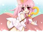  ? akino_ochiba benesse cape fang gloves hat hatena_yousei pink_cape pink_hair pink_hat solo staff 