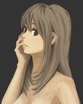  brown_eyes brown_hair finger_in_mouth lips long_hair looking_at_viewer nude original sketch solo tamaru_tokihiko 