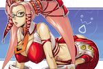  .hack//g.u. 1girl artist_request breasts brown_eyes cleavage covered_nipples glasses huge_breasts long_hair lowres official_art pi_(.hack//) pink_hair revealing_clothes solo twintails very_long_hair 