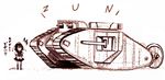  brown caterpillar_tracks ground_vehicle looking_away mark_i_tank military military_vehicle monochrome motor_vehicle shameimaru_aya solo surprised takaharu tank touhou translated war world_war_i 