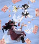  battle duel flying gatau geta hakurei_reimu multiple_girls ofuda shameimaru_aya tengu-geta touhou 