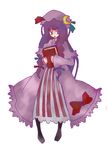  book boots brown_footwear crescent frills grimoire hat holding holding_book knee_boots long_hair looking_at_viewer lowres mob_cap patchouli_knowledge purple_eyes purple_hair solo standing suzumiya_nora touhou very_long_hair 