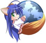  animal_ears firefox fox_ears fox_tail giantess green_eyes izumi_konata jun_(aoerm) long_hair lucky_star os-tan parody pleated_skirt purple_hair ryouou_school_uniform school_uniform serafuku skirt solo tail 