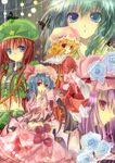  bad_id bad_pixiv_id bat_wings beret blue_eyes bow china_dress chinese_clothes crescent crystal demon_wings dress expressionless flandre_scarlet from_behind green_eyes hat hong_meiling izayoi_sakuya looking_at_viewer looking_back mob_cap multiple_girls patchouli_knowledge pink_bow profile purple_eyes purple_hair rabishia red_dress red_eyes red_hair remilia_scarlet silver_hair star the_embodiment_of_scarlet_devil touhou upper_body vampire wings 