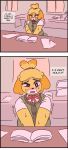  2015 animal_crossing anthro blonde_hair canine clothed clothing comic digital_media_(artwork) dog english_text female fully_clothed fur hair isabelle_(animal_crossing) mammal nintendo omorashi shaking shiba_inu sitting solo sweat text tinycatmom video_games yellow_fur 