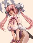  animal_ears blush bow breasts bunny_ears bunny_tail bunnysuit cleavage covered_nipples di_gi_charat dice dice_hair_ornament hair_bow hair_ornament hamoto large_breasts leaning_forward long_hair pantyhose pink_eyes pink_hair solo tail twintails usada_hikaru 