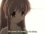  bloom brown_eyes brown_hair clannad girl_from_the_illusionary_world lonely long_hair looking_to_the_side obvious screencap solo subtitled 