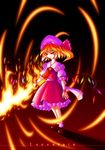  akakage_red blonde_hair fire flandre_scarlet solo touhou wings 