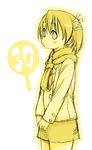  coat hair_ribbon mahou_sensei_negima! mikami_komata monochrome numbered ribbon scarf skirt solo twintails yellow yotsuba_satsuki 