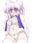  blush bra letty_whiterock lingerie open_clothes open_shirt panties ry shirt solo thighhighs touhou underwear 