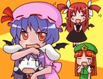  animal_ears aoi_tobira bunny_ears chibi hat hong_meiling koakuma mesousa multiple_girls pani_poni_dash! pink_hat pointy_ears reisen_udongein_inaba remilia_scarlet tears touhou wings 