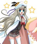  bad_id bad_pixiv_id blue_eyes buttons cape crepe fang food hat large_buttons little_busters! long_hair natsuzakura_yuuki noumi_kudryavka open_mouth plaid plaid_skirt school_uniform silver_hair skirt solo star thighhighs very_long_hair 