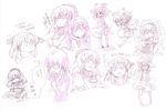  character_sheet cis_(carcharias) monochrome moriya_suwako multiple_girls pink sketch touhou yasaka_kanako 