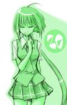  closed_eyes finger_to_mouth green mahou_sensei_negima! mikami_komata monochrome nagase_kaede numbered one_eye_closed plaid plaid_skirt skirt solo 