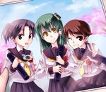  alternate_costume bad_id bad_pixiv_id brown_eyes diploma friends graduation green_hair hair_ornament kochiya_sanae multiple_girls photo_(object) purple_eyes ribbon school_uniform serafuku tadano_kagekichi tears touhou yellow_eyes 