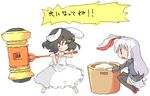  animal_ears bunny_ears food goldion_hammer hammer inaba_tewi kome_(404) mochi mochitsuki multiple_girls oekaki parody reisen_udongein_inaba thighhighs touhou translated wagashi yuusha_ou_gaogaigar yuusha_series 