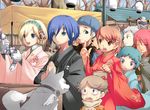  4girls aegis_(persona) alternate_costume amada_ken bad_id bad_pixiv_id blonde_hair blue_hair dog festival gloves hat iori_junpei japanese_clothes kimono kirijou_mitsuru knucklecurve koromaru multiple_boys multiple_girls new_year persona persona_3 sanada_akihiko takeba_yukari yamagishi_fuuka yuuki_makoto 