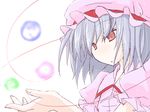  blush frills glowing hat magic mob_cap oekaki orb pink_hat red_eyes remilia_scarlet short_hair silver_hair solo touhou tsukinagi_hijiri upper_body 