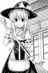  broom greyscale kirisame_marisa lowres monochrome solo touhou tsuyadashi_shuuji 