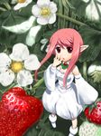  artist_request copyright_request fairy flower food fruit lowres minigirl oekaki pink_hair pointy_ears solo strawberry strawberry_blossoms 