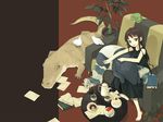  animal bad_id bad_pixiv_id barefoot bird black_eyes book brown_hair bug butterfly chameleon couch crocodile crocodilian dove food ikura_hato insect nature original paper sitting sweets wallpaper 