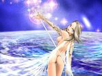  angel_wings ass back blue_eyes breasts bridal_gauntlets copyright_request fingernails holding long_hair looking_back medium_breasts milky_way nail_polish nude planet red_nails sharp_fingernails silver_hair solo source_request space star_(sky) wings 