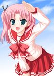  fang leaning_forward maaryan minamori_noeru pink_hair salute school_uniform solo to_heart_2 