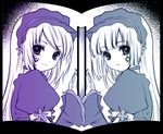  gothic_lolita gradient hortense lolita_fashion long_hair lowres monochrome multiple_girls roman sound_horizon symmetry violette yukian 