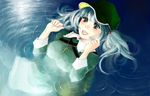  afloat bad_id bad_pixiv_id blue_eyes blue_hair duplicate goldregen hat jewelry kawashiro_nitori key necklace paint_(medium) ripples smile solo touhou traditional_media two_side_up water 