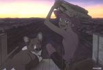  1girl cowboy_bebop dog edward_wong_hau_pepelu_tivrusky_iv ein_(cowboy_bebop) highres landscape sunset topless wallpaper 