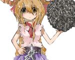  bare_shoulders boulder carrying hand_on_hip horns ibuki_suika oni orange_eyes orange_hair ph. simple_background sleeveless solo staring touhou 