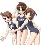  akizuki_ritsuko futami_ami futami_mami idolmaster idolmaster_(classic) idolmaster_live_for_you! kuryuu multiple_girls name_tag one-piece_swimsuit school_swimsuit siblings sisters swimsuit twins 