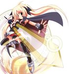  bardiche black_gloves black_legwear black_ribbon blonde_hair fate_testarossa fingerless_gloves foreshortening full_body gloves hair_ribbon holding holding_sword holding_weapon kazekawa_nagi long_hair looking_at_viewer lyrical_nanoha mahou_shoujo_lyrical_nanoha mahou_shoujo_lyrical_nanoha_a's outstretched_arm red_eyes ribbon simple_background solo sword thighhighs unsheathed very_long_hair weapon white_background 