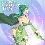  breasts cleavage detached_sleeves final_fantasy final_fantasy_iv green_eyes green_hair large_breasts leaning_forward long_hair rydia solo souchi thighhighs 