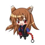  animal_ears brown_hair chibi fang holo long_hair lowres naoki_(pixiv3186) red_eyes solo spice_and_wolf wolf_ears 