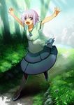  flat_chest happy houru nature original pantyhose purple_eyes purple_hair solo 