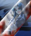  artist_request black_keys blood blue_eyes blue_hair ciel reflection solo sword tsukihime weapon 