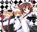  alternate_costume animal_ears blonde_hair blush broom brown_eyes brown_hair cat_ears cat_tail chen earrings engrish enmaided hat heart jewelry long_sleeves maid maid_headdress makino_(ukiuo) multiple_girls multiple_tails pillow_hat ranguage short_hair tail tassel thighhighs touhou wide_sleeves yakumo_ran yakumo_yukari yawning yellow_eyes 