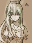  brown inuinui kamishirasawa_keine long_hair monochrome sketch solo spot_color touhou 