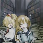  alice_margatroid blonde_hair book futami_yayoi kirisame_marisa library lowres multiple_girls sleeping touhou 