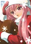  christmas hirokiku long_hair louise_francoise_le_blanc_de_la_valliere pink_eyes pink_hair santa_costume solo zero_no_tsukaima 