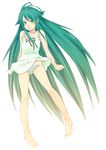  bad_id bad_pixiv_id green_eyes long_hair ne_(duca04) panties saya saya_no_uta skirt skirt_lift solo striped striped_panties underwear very_long_hair wind wind_lift 