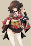  brown_eyes brown_hair garter_straps glasses hands japanese_clothes katana kazu kikuko_(kazu) kimono kimono_skirt lingerie original solo sword thighhighs underwear weapon white_legwear zettai_ryouiki 